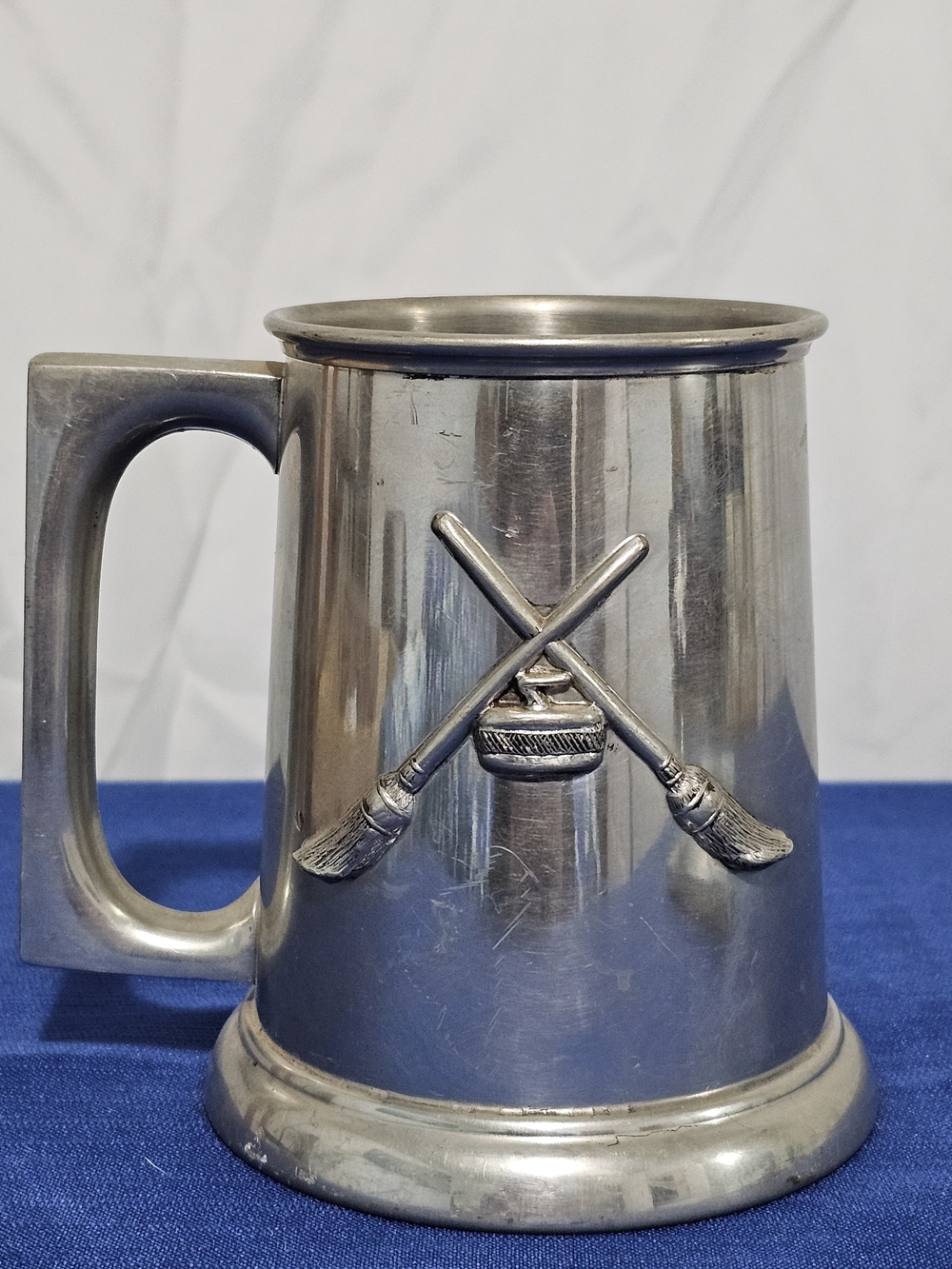 Pewter Tankard With Curling Brooms And Rock
